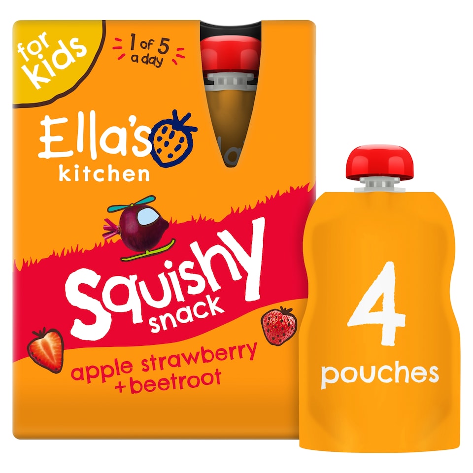 Ella's Kitchen Squishy Snack Apple Strawberry + Beetroot 3+ Years 4 x 100g
