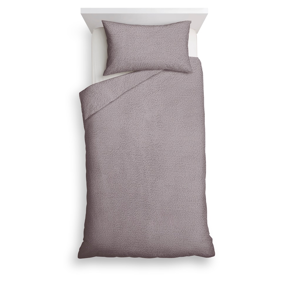 F&F Home Grey Teddy Fleece Duvet Set Single
