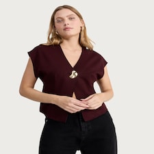 F&F V Neck Metal Accent Top in Mink