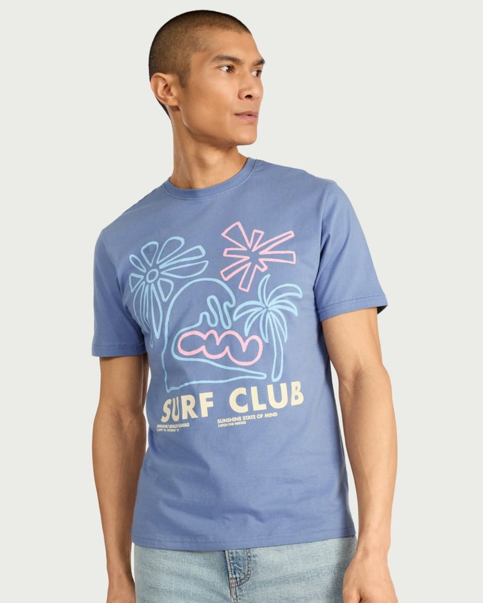 image 1 of F&F Pure Cotton Surf Club Print T-Shirt in Blue