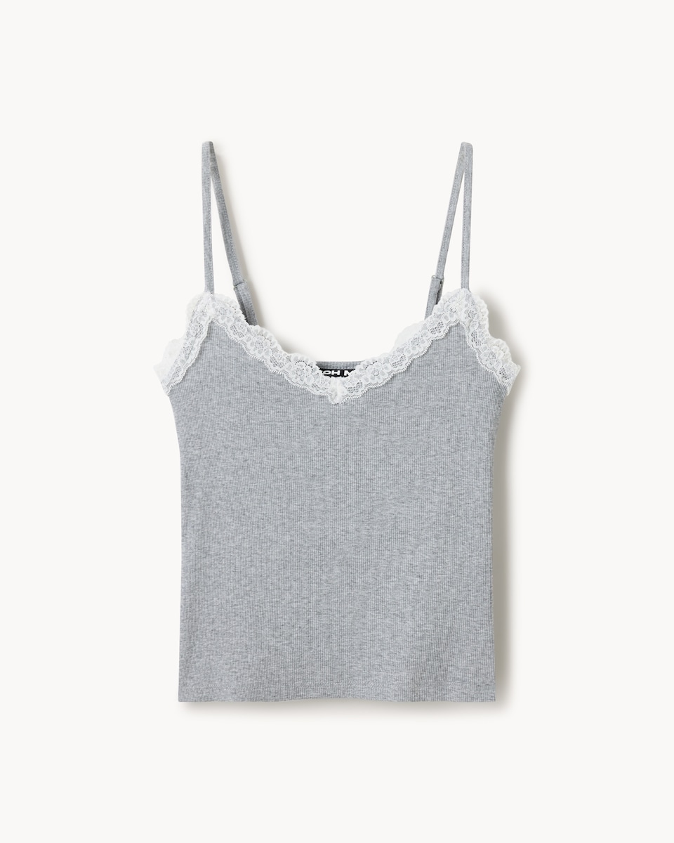 image 1 of OH ME OH MY Cotton Rich Lace Trim Vest in Grey Marl