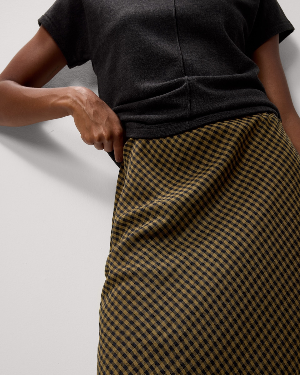 image 1 of F&F Micro Checked Midi Skirt in Multi Brown
