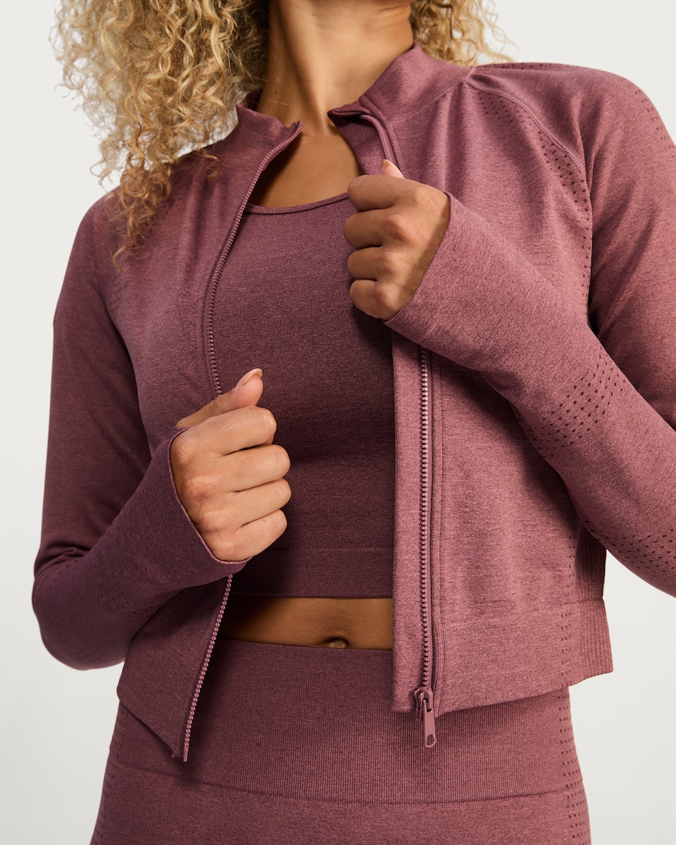image 1 of F&F Active Seamfree Zip Up Sports Jacket in Berry