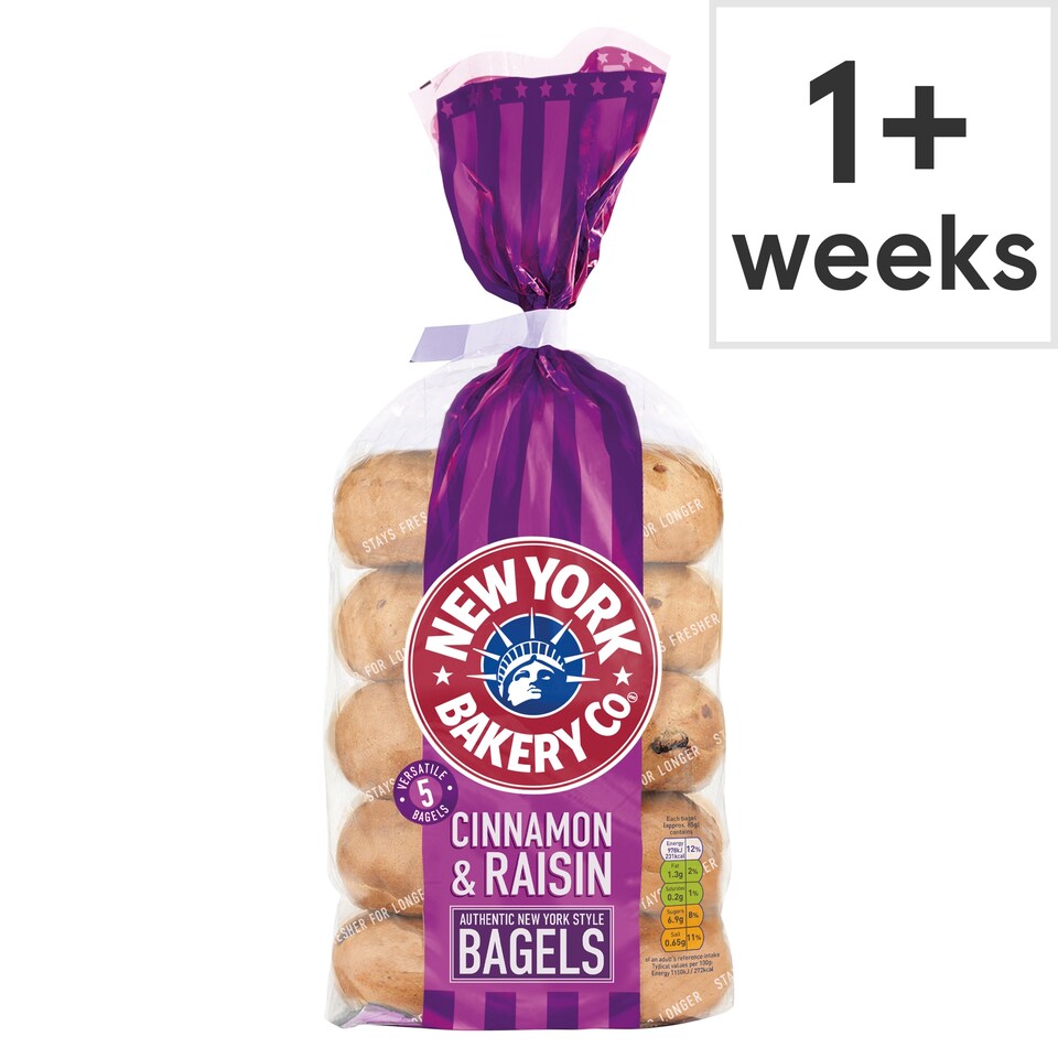 New York Bakery Co Cinnamon & Raisin Bagels 5 Pack