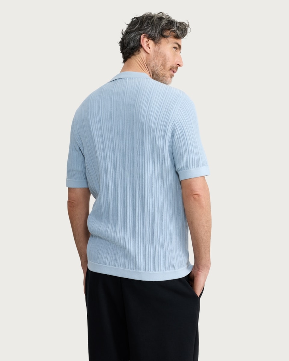 image 1 of F&F Pure Cotton Ribbed Knitted Polo Shirt in Blue