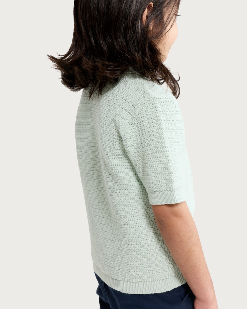 image 1 of F&F Boys Pure Cotton Textured Knit Polo Shirt in Green
