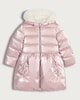 image 5 of F&F Girls Faux Fur Hood Bow Detail Longline Puffer Coat in Pink