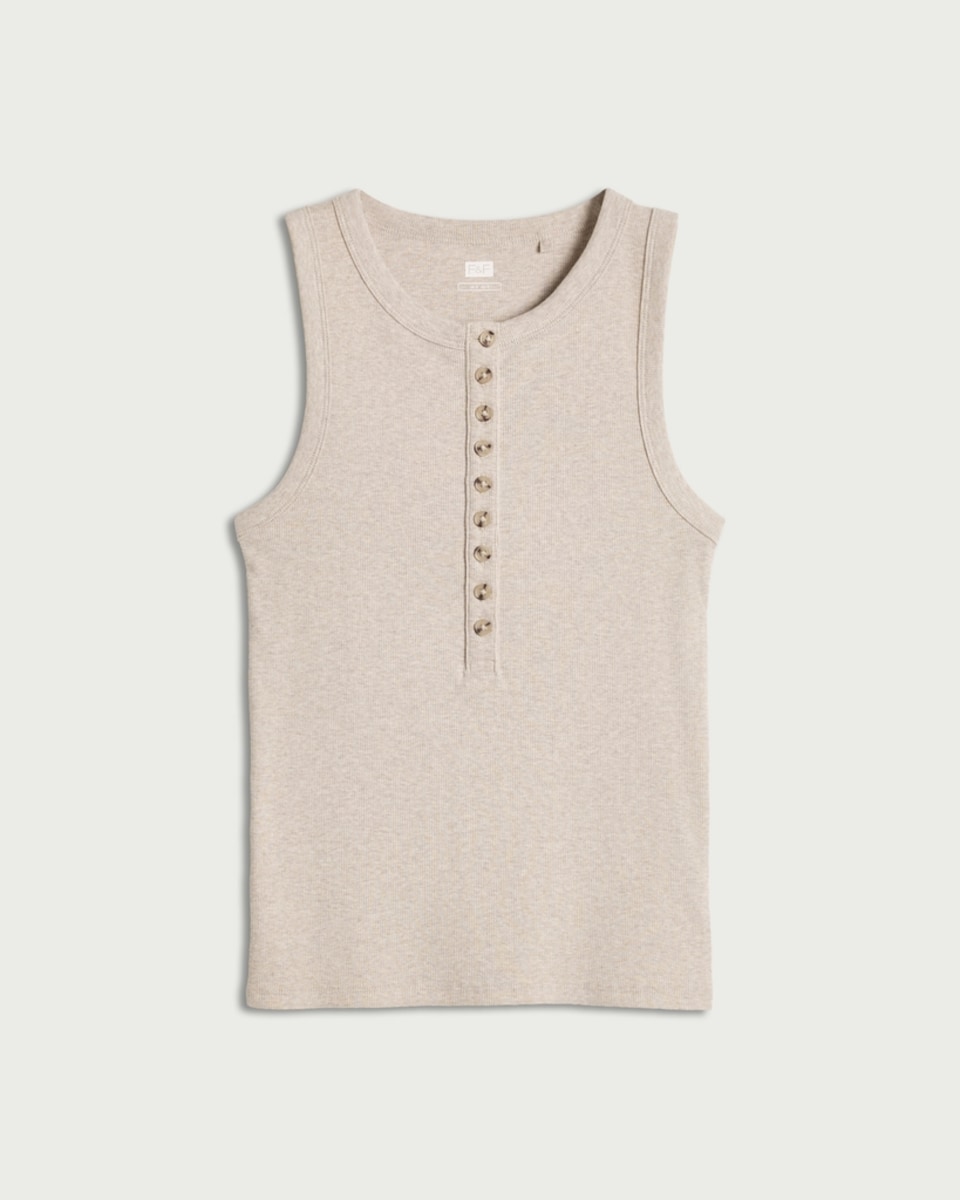 image 1 of F&F Cotton Rich Ribbed Button Front Vest in Neutral