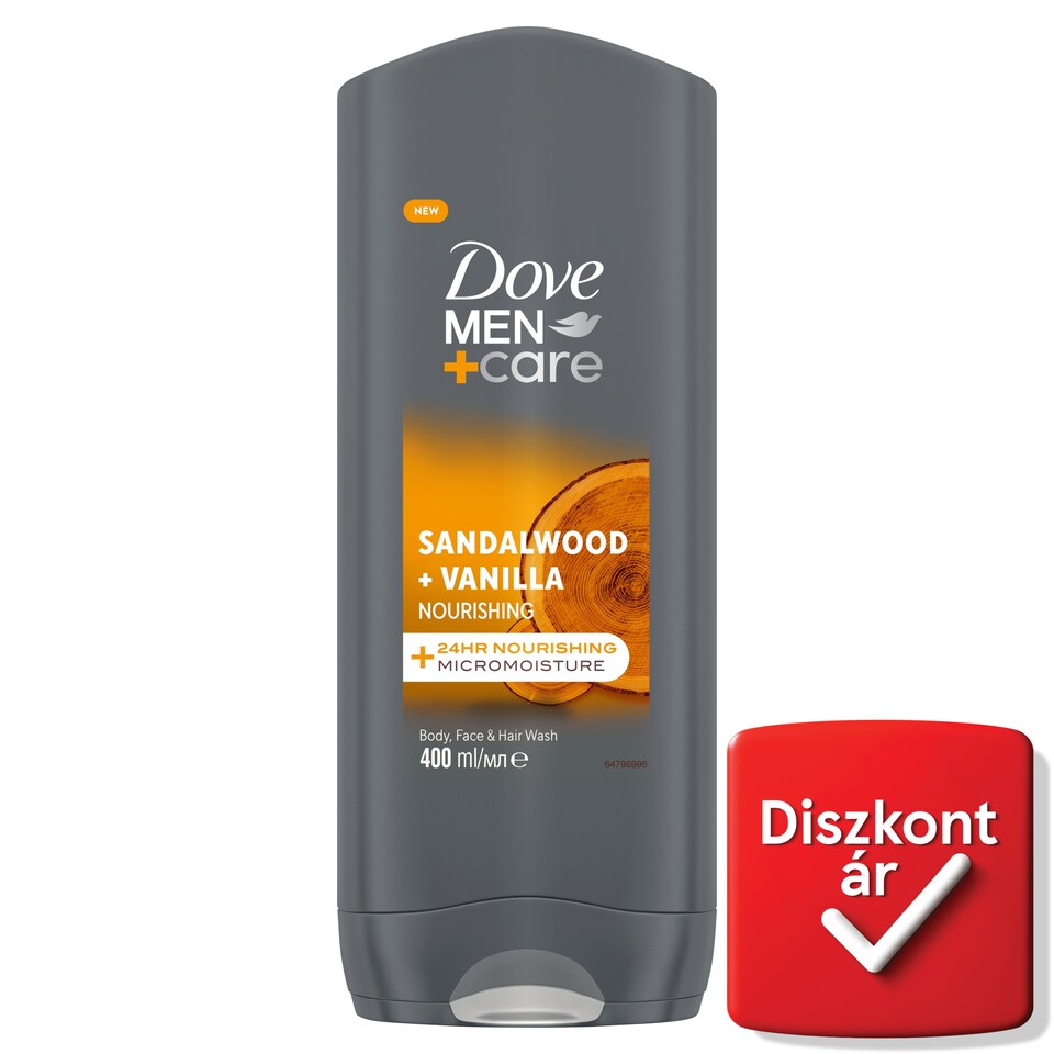 Dove Men+Care Sandalwood + Vanilla tusfürdő testre, arcra, hajra 400 ml