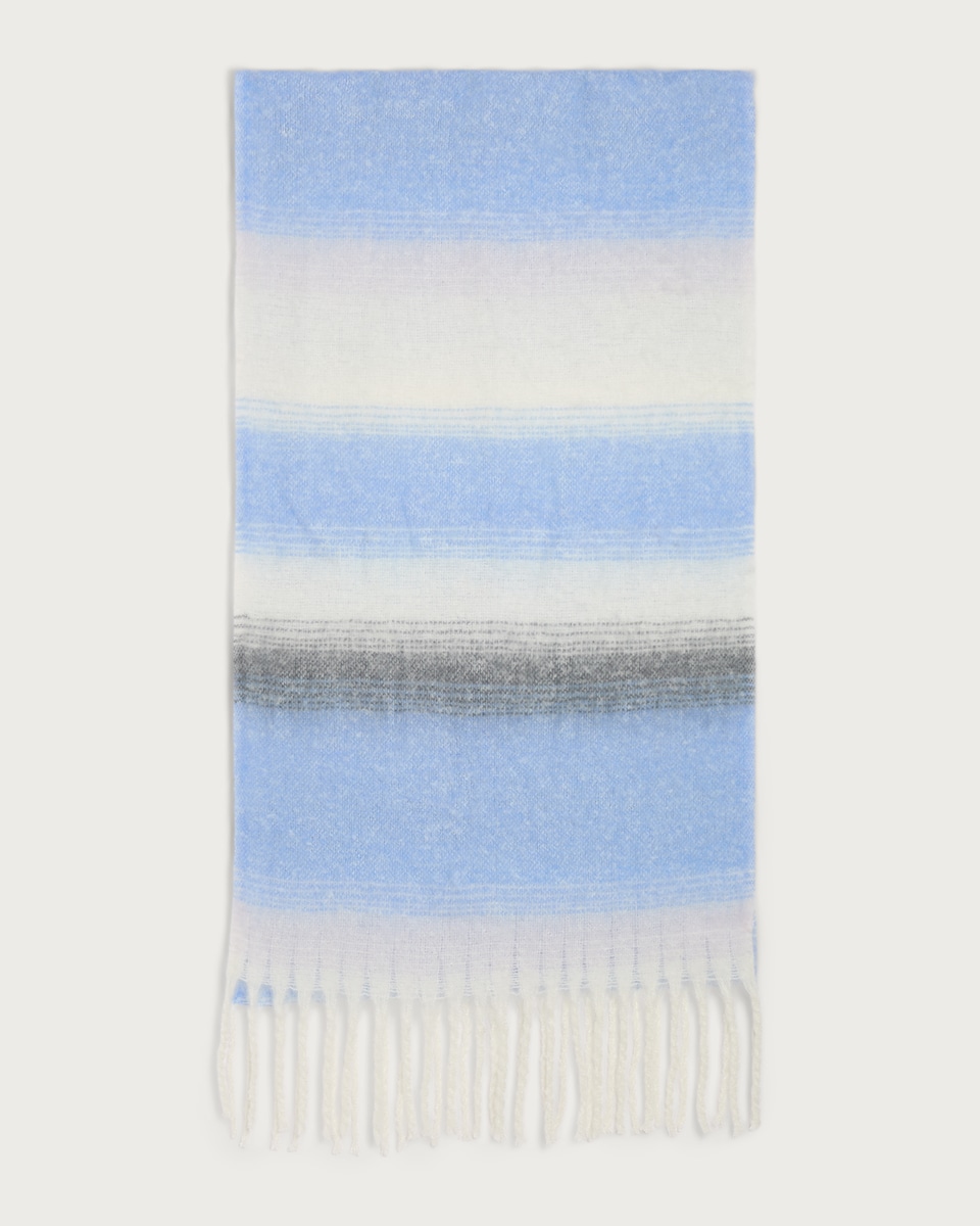 F&F Stripe Print Fringed Scarf in Blue