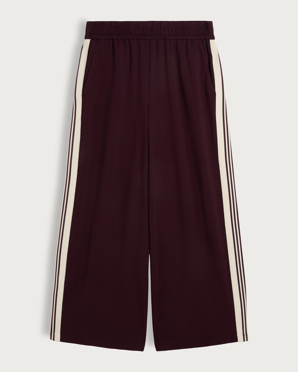 image 1 of F&F Side Stripe Wide Leg Trousers in Burgundy