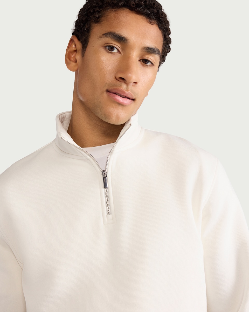 image 1 of F&F Active EVERYHOUR Cotton Rich Half Zip Sweatshirt in Ecru