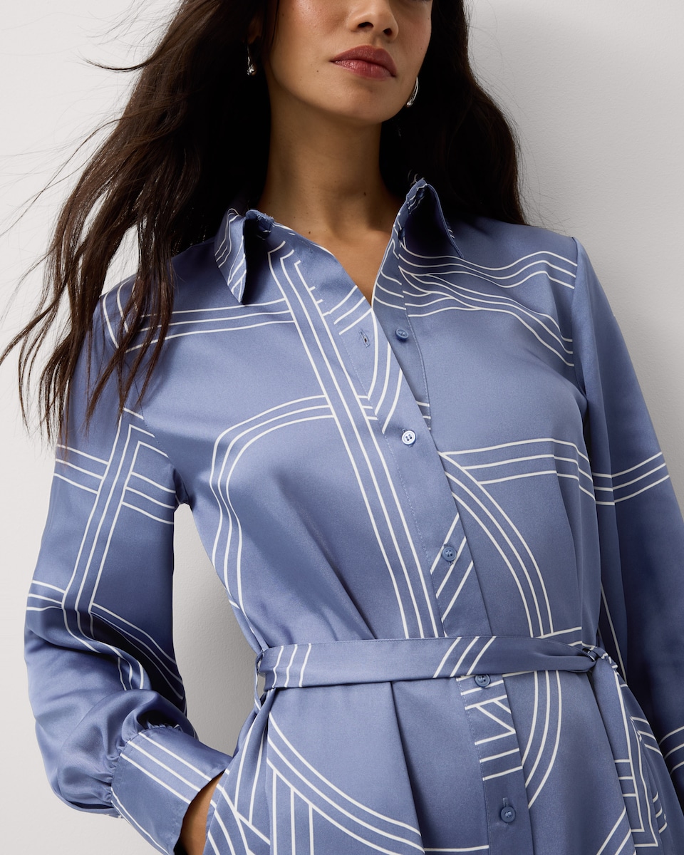 image 1 of F&F Abstract Print Shirt Midi Dress in Blue