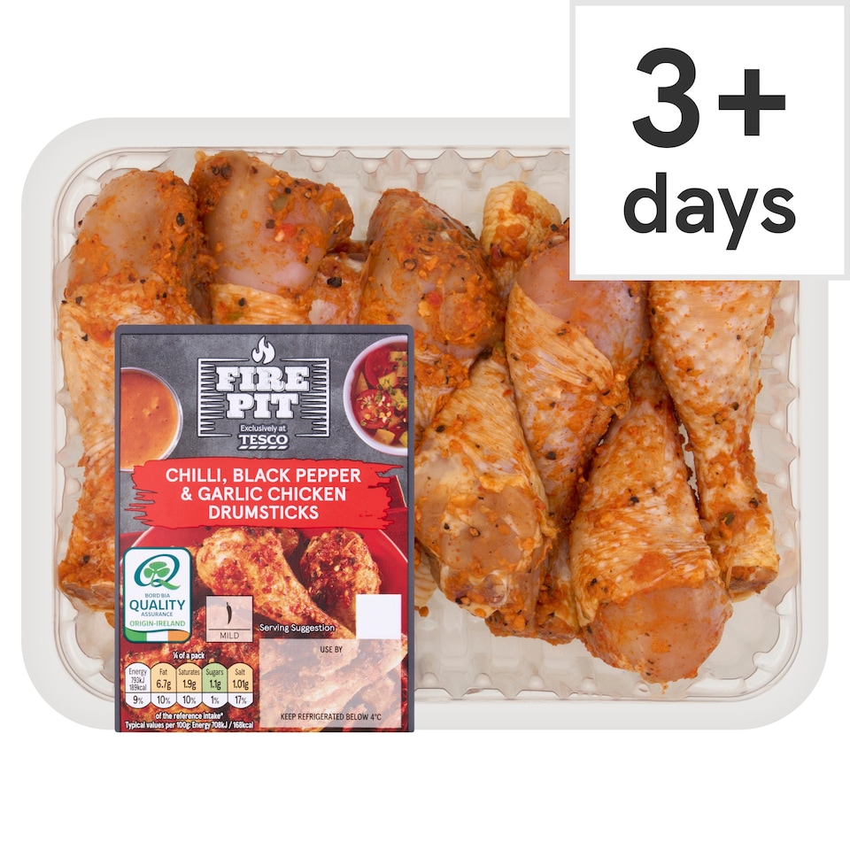 Tesco Fire Pit Chili, Black Pepper and Garlic Chicken Drumsticks 750g