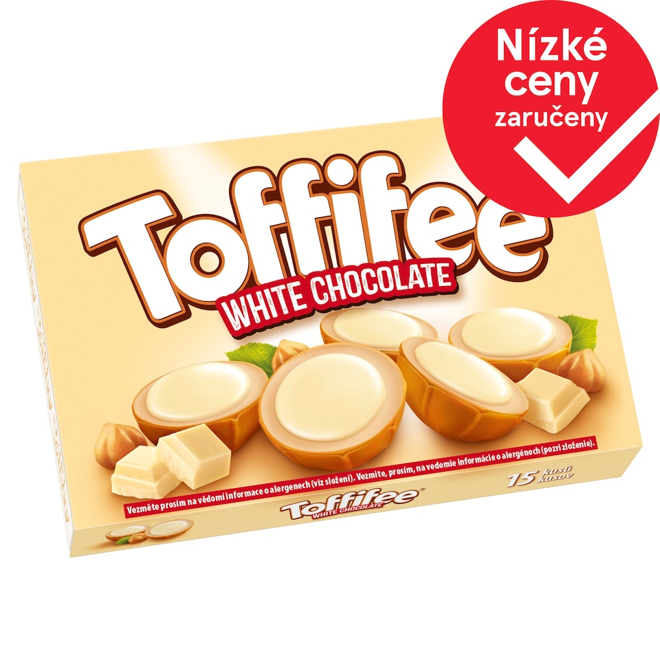 Toffifee Celá jádra lískových ořechů v karamelu s mléčným krémem a bílou čokoládou 15 ks 125g