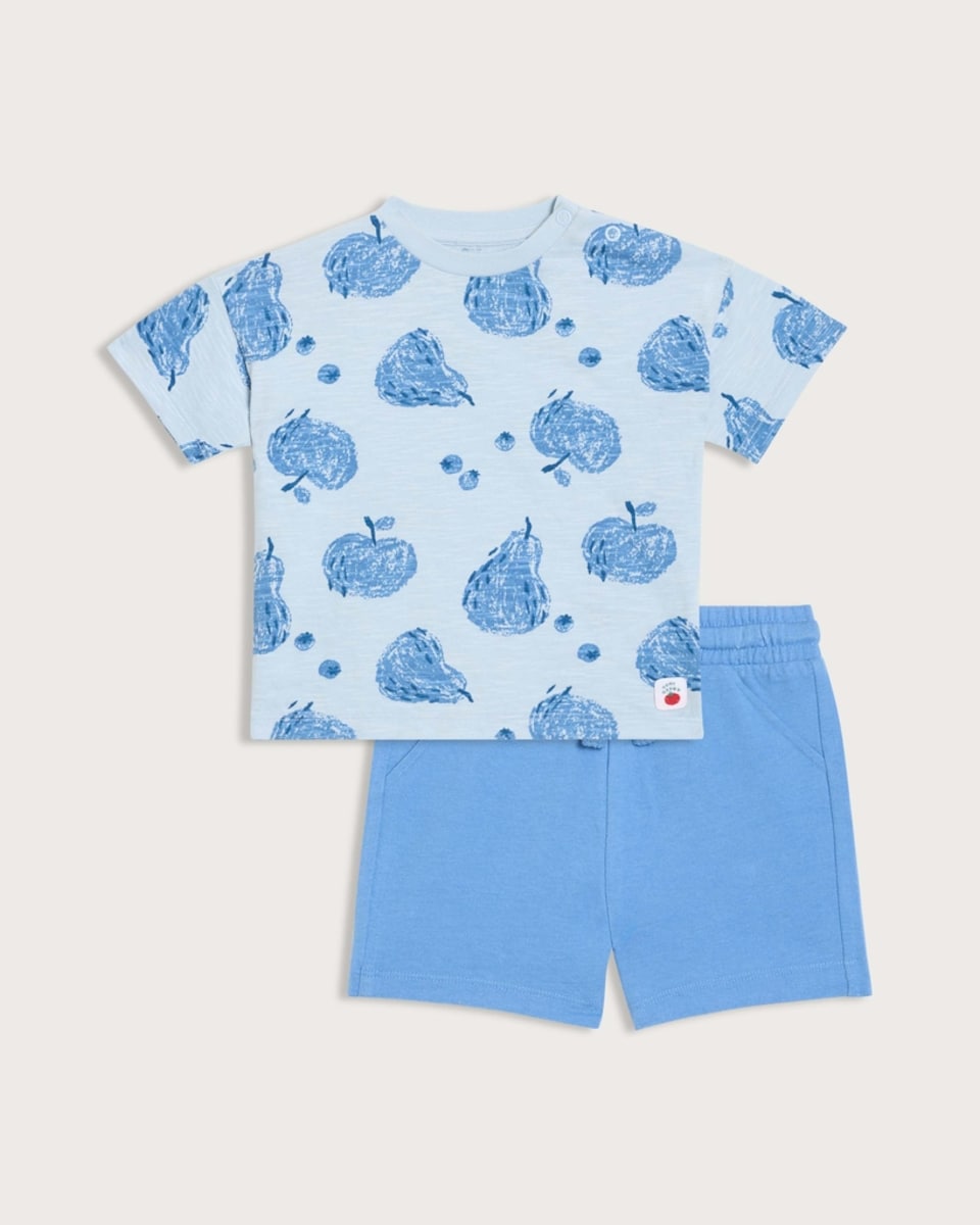 F&F Baby 2-Piece Pure Cotton Fruit Print T-shirt and Shorts in Blue