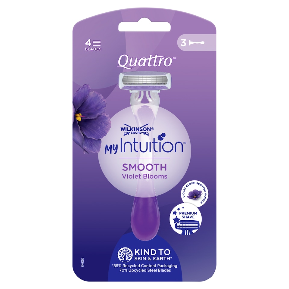 Wilkinson Sword Quattro Smooth Violet Blooms Razor 3 Pack