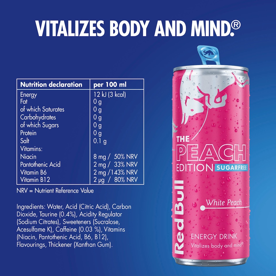 image 1 of Red Bull Sugar Free Energy Drink Summer White Peach Edition 250ml X 4