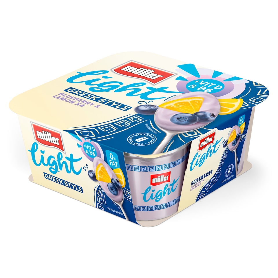image 1 of Muller Light Greek Style Blueberry & Lemon Yogurt 4x115g
