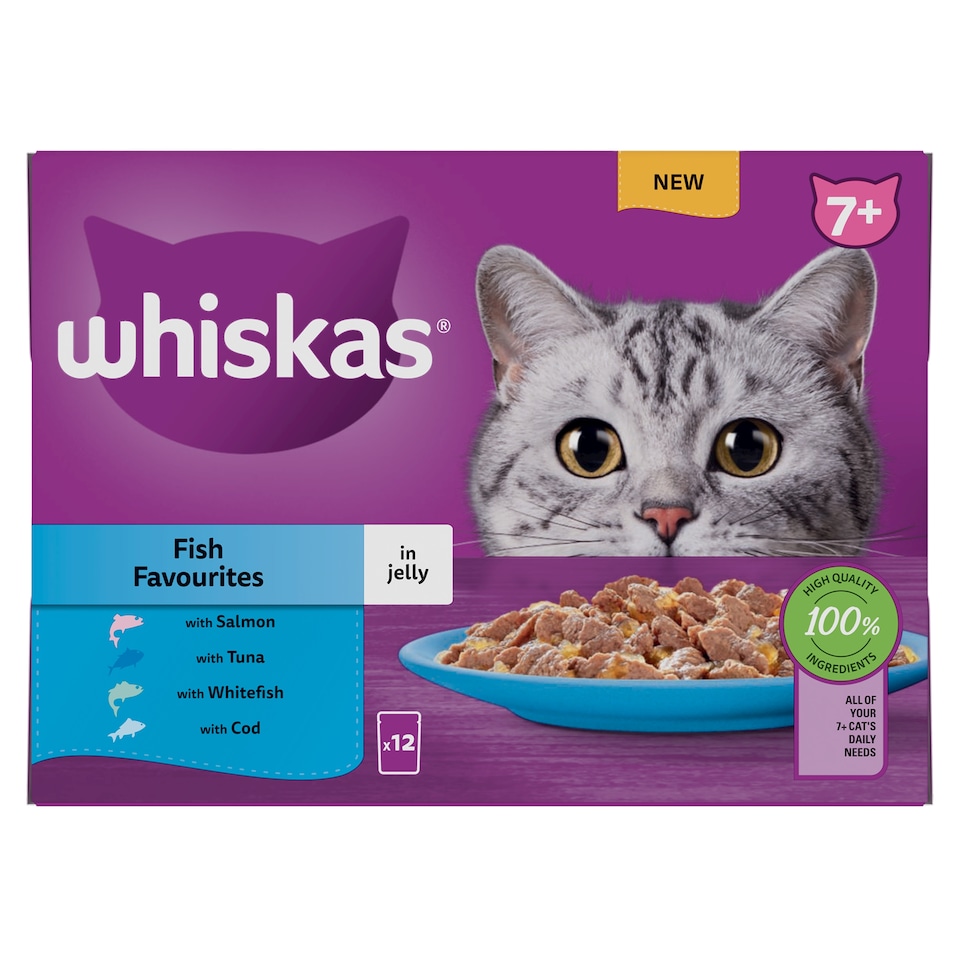 Whiskas 7+ Senior Wet Cat Food Fish Favourites in Jelly 12x85g