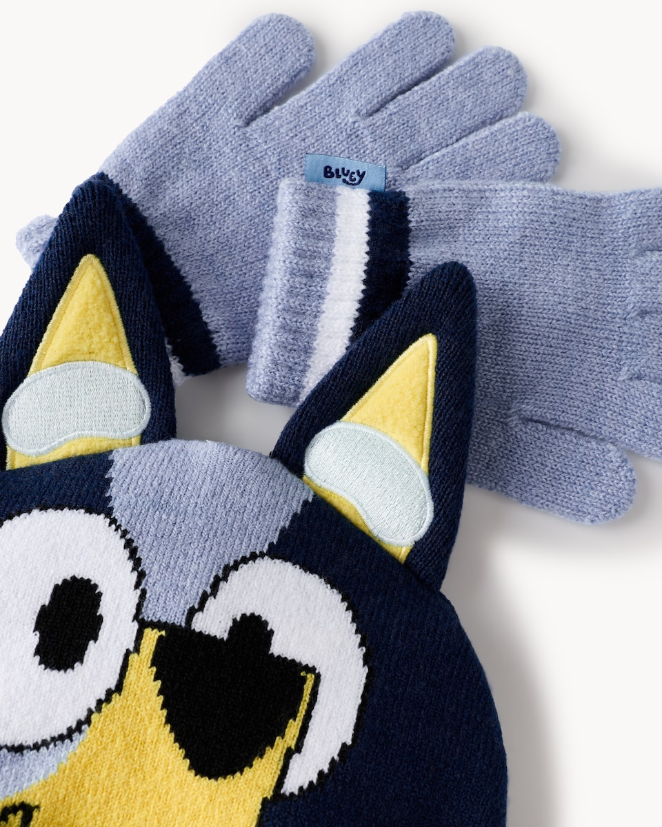 image 1 of Bluey Hat and Gloves Set in Blue