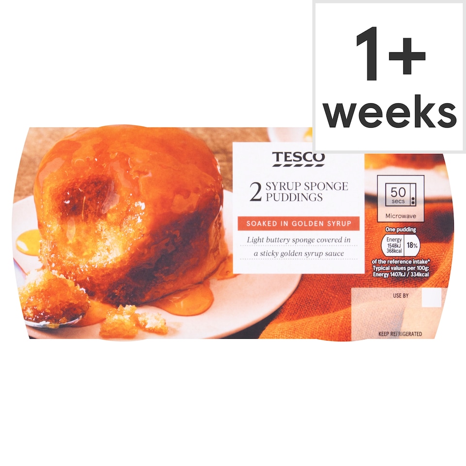 Tesco Syrup Sponge Puddings with Golden Syrup 2 Pack 110g