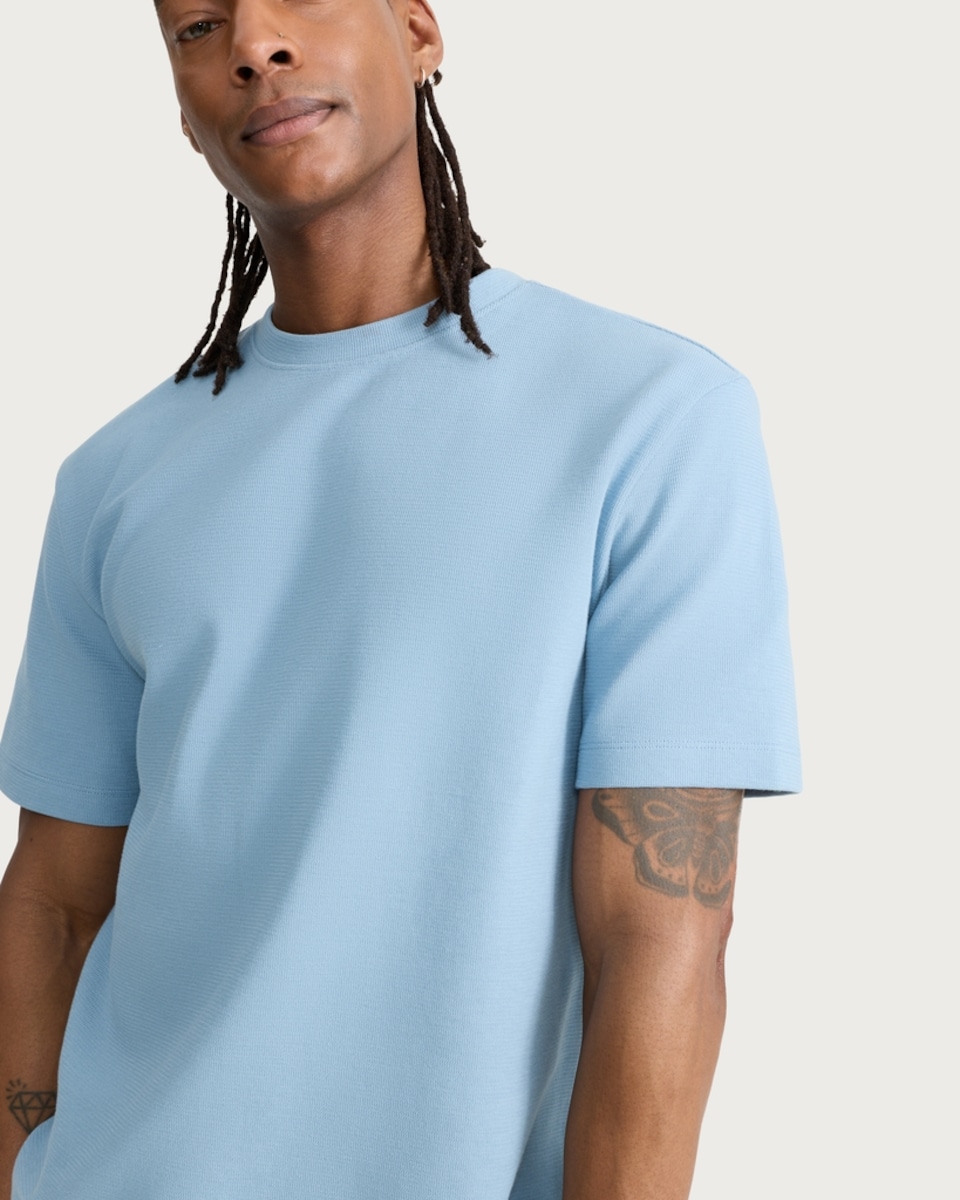 image 1 of F&F Cotton Rich Textured Crew Neck T-Shirt in Blue