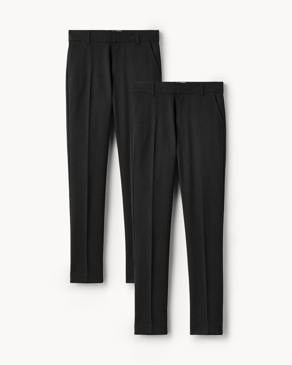image 1 of F&F School Boys 2-Pack Skinny Fit Longer Length Trousers in Grey