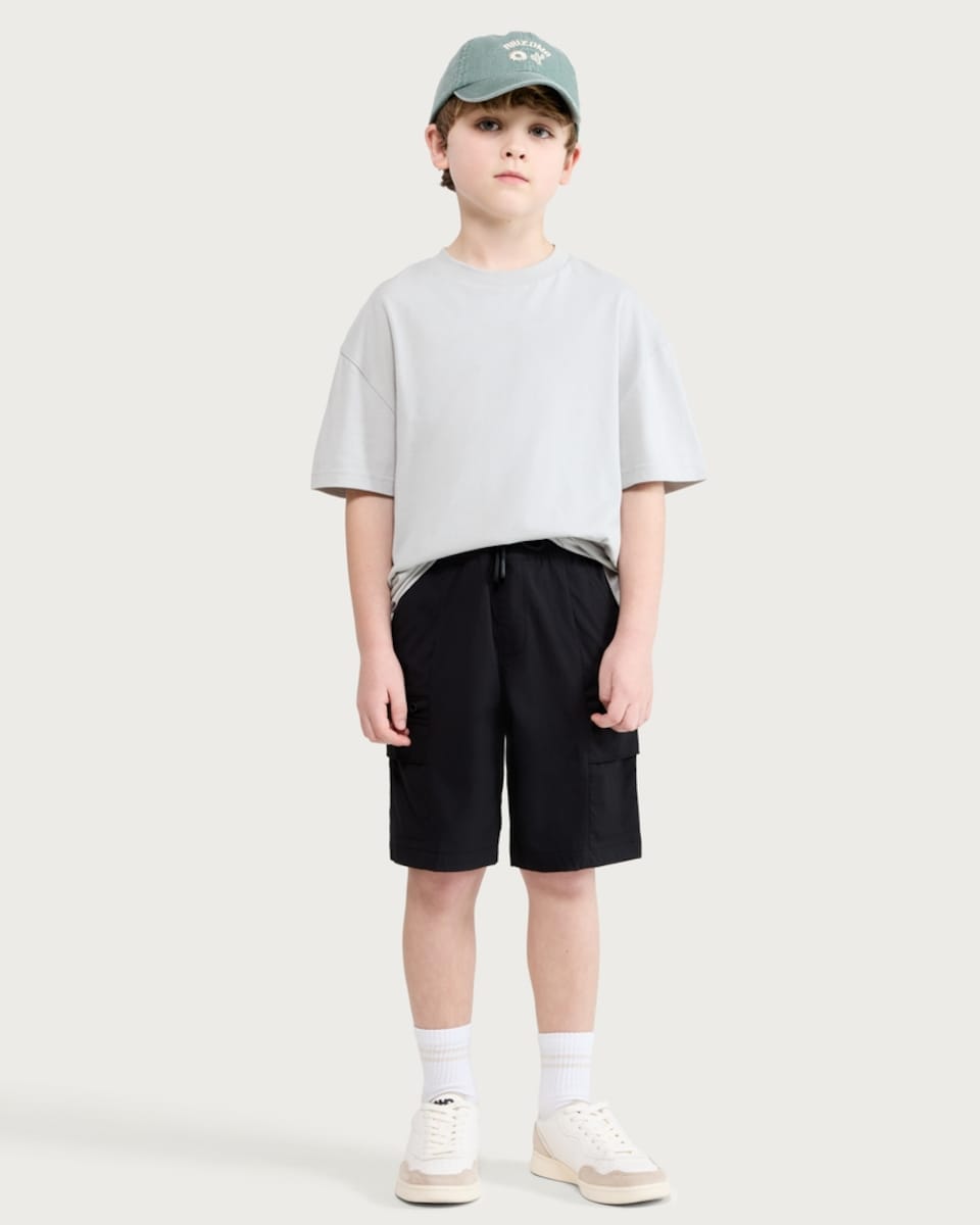 image 1 of F&F Active Boys TECHSPORT Zip Pocket Cargo Shorts in Black