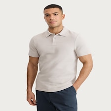 F&F Cotton Rich Ottoman Textured Short Sleeved Polo Shirt in Cream