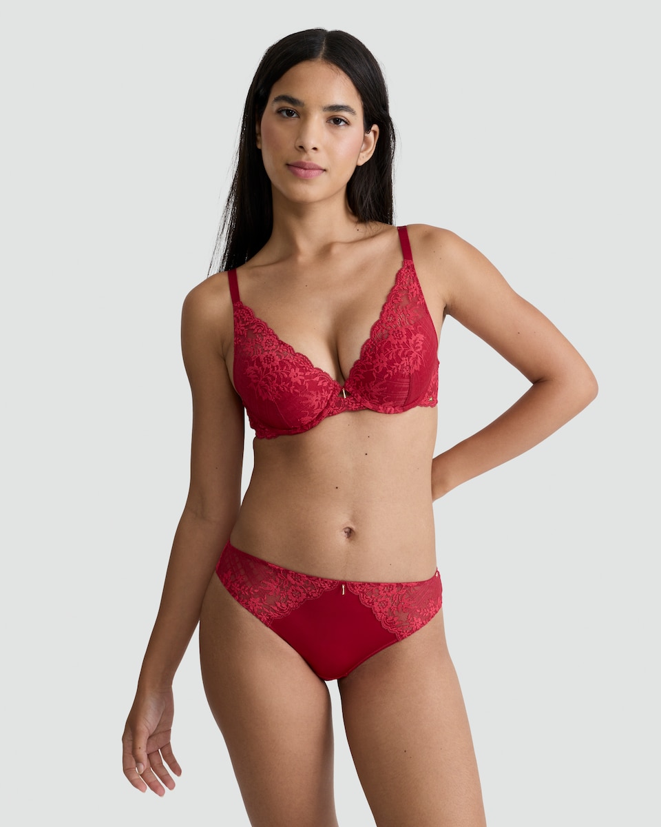 image 1 of F&F Lace Trim Brazilian Knickers in Red