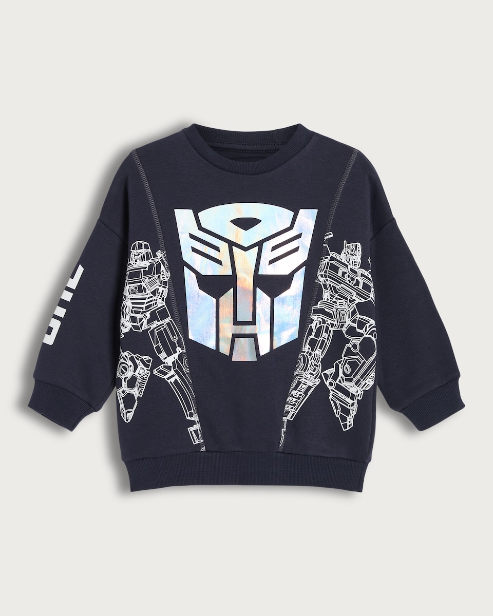 image 1 of Transformers Cotton Rich Autobot Print Crew Neck Sweatshirt in Navy