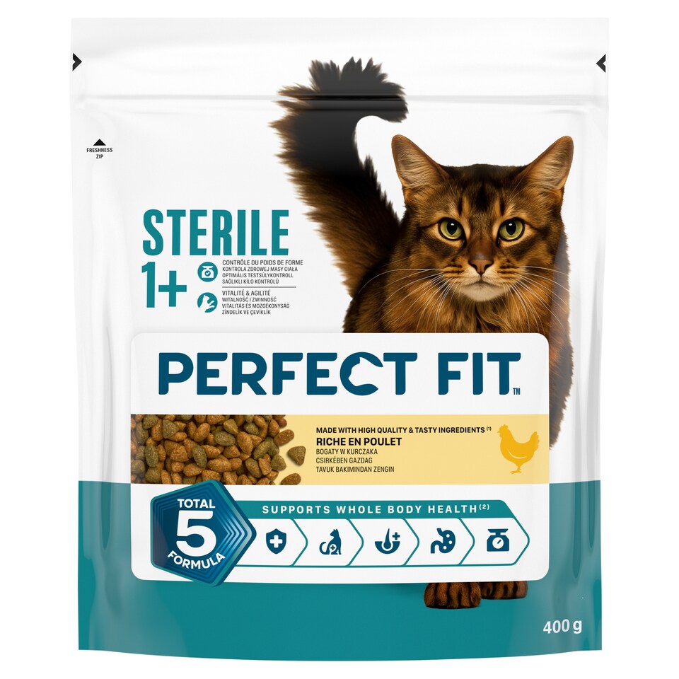 Perfect Fit Sterile 1+ csirkében gazdag teljes értékű szárazeledel felnőtt macskák számára 400 g