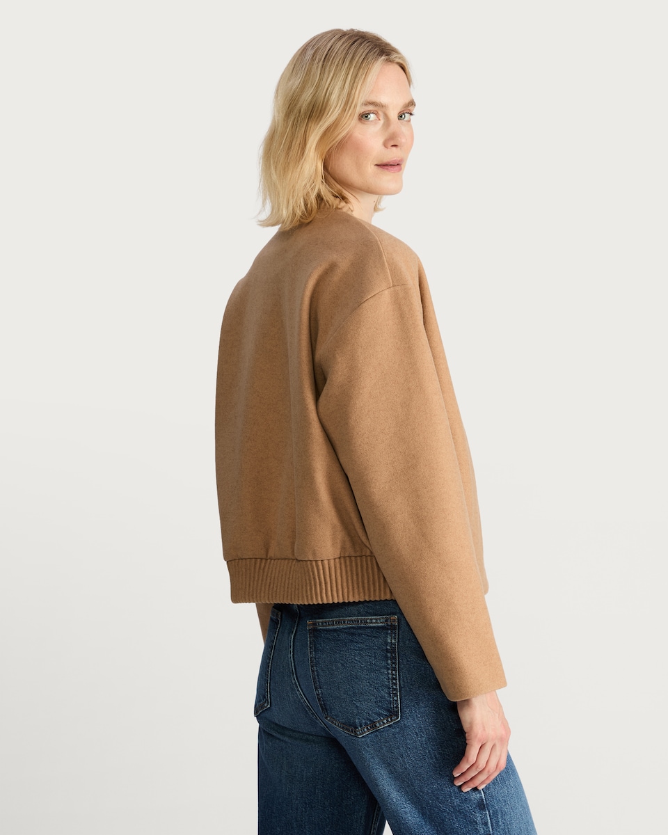 image 1 of The F&F Edit Ribbed Collar Buttoned Jacket in Med Nude