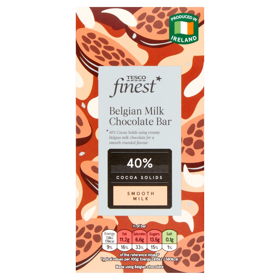 Tesco Finest Belgian Smooth Milk Chocolate Bar 90G
