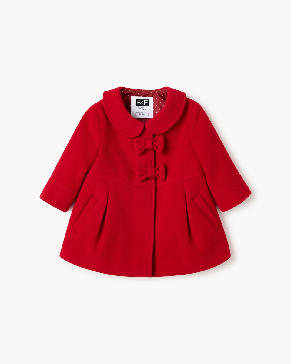 image 1 of F&F Baby Bow Coat in Red