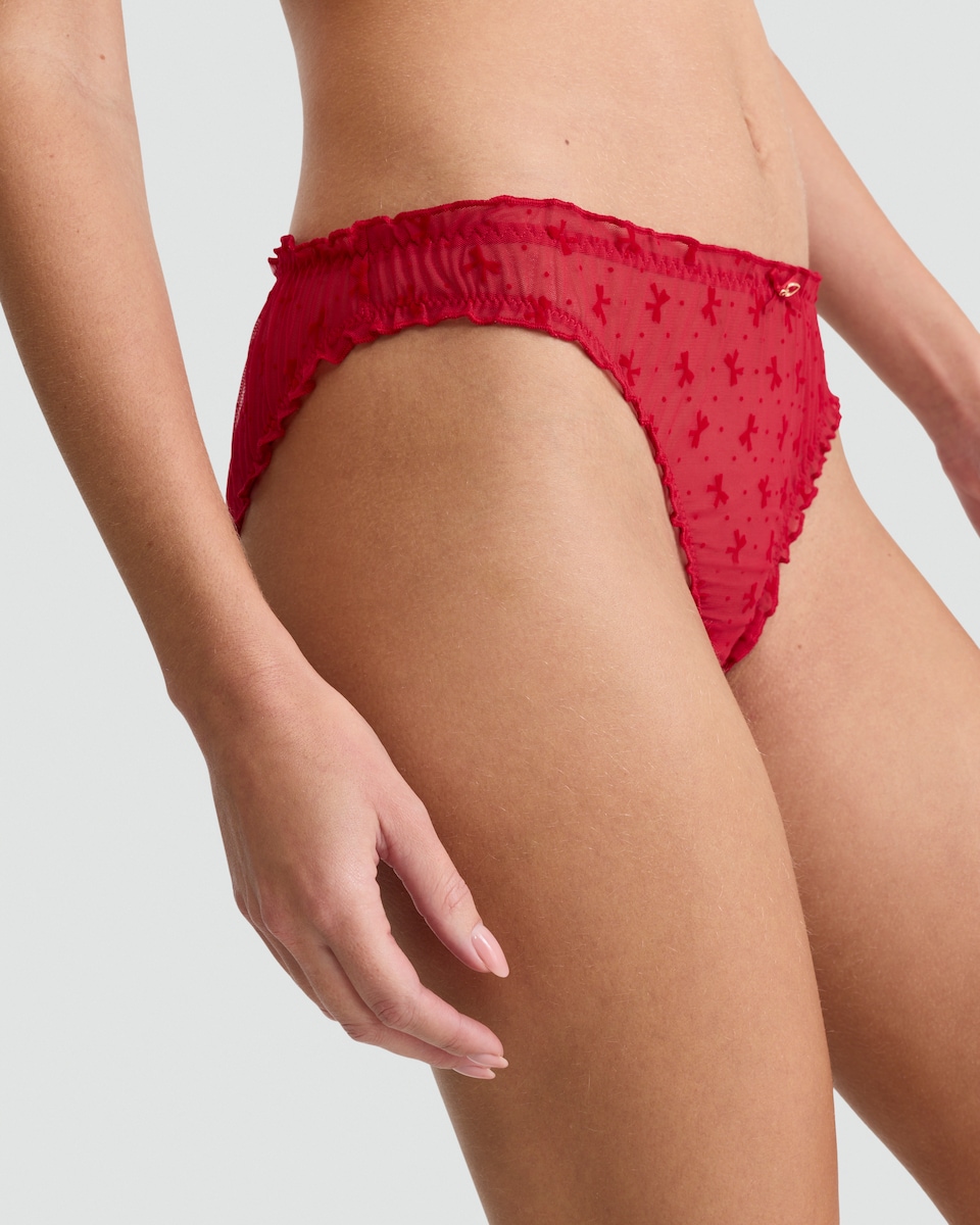 image 1 of F&F Mesh Bow Brazilian Knickers in Black