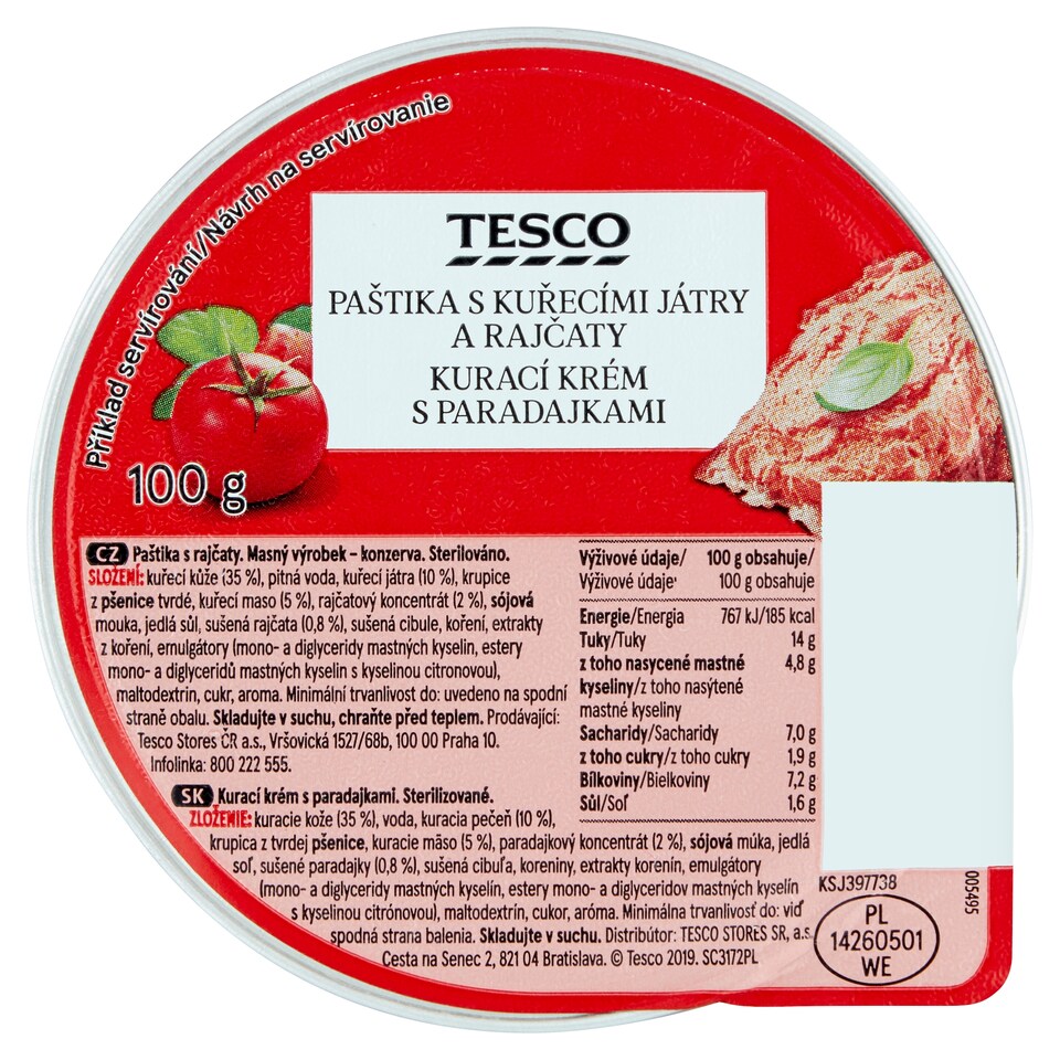 Tesco Kurací krém s paradajkami 100 g