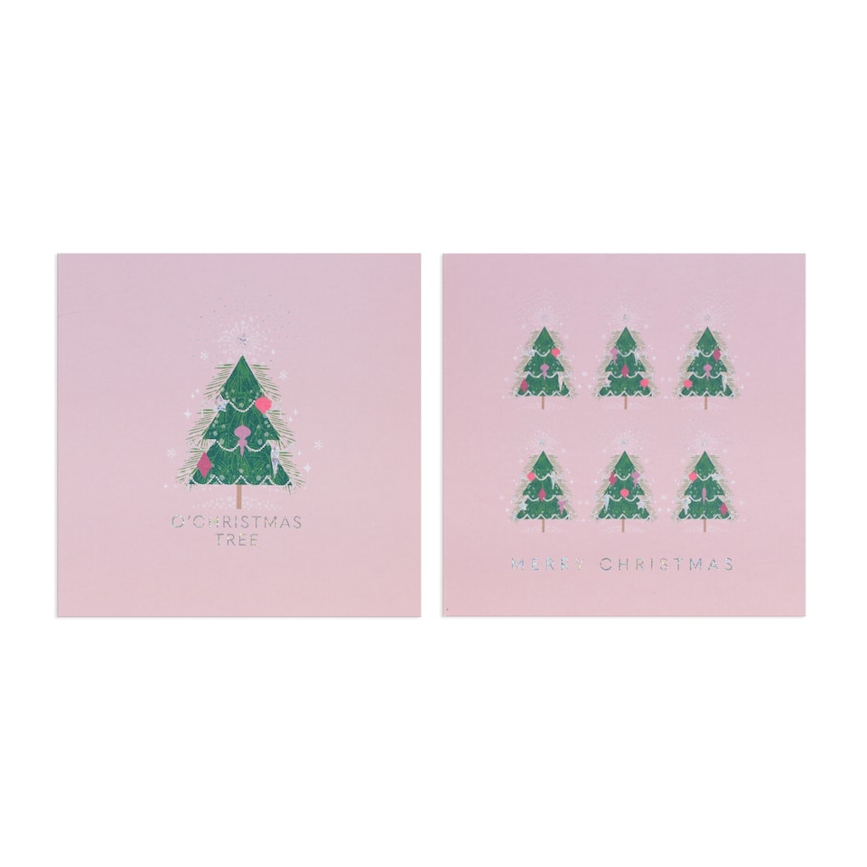 Tesco Luxury Pink Tree Christmas Cards 12 Pack
