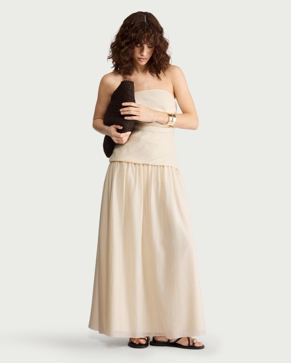 image 1 of F&F Linen Rich Bandeau Midi Dress in Cream