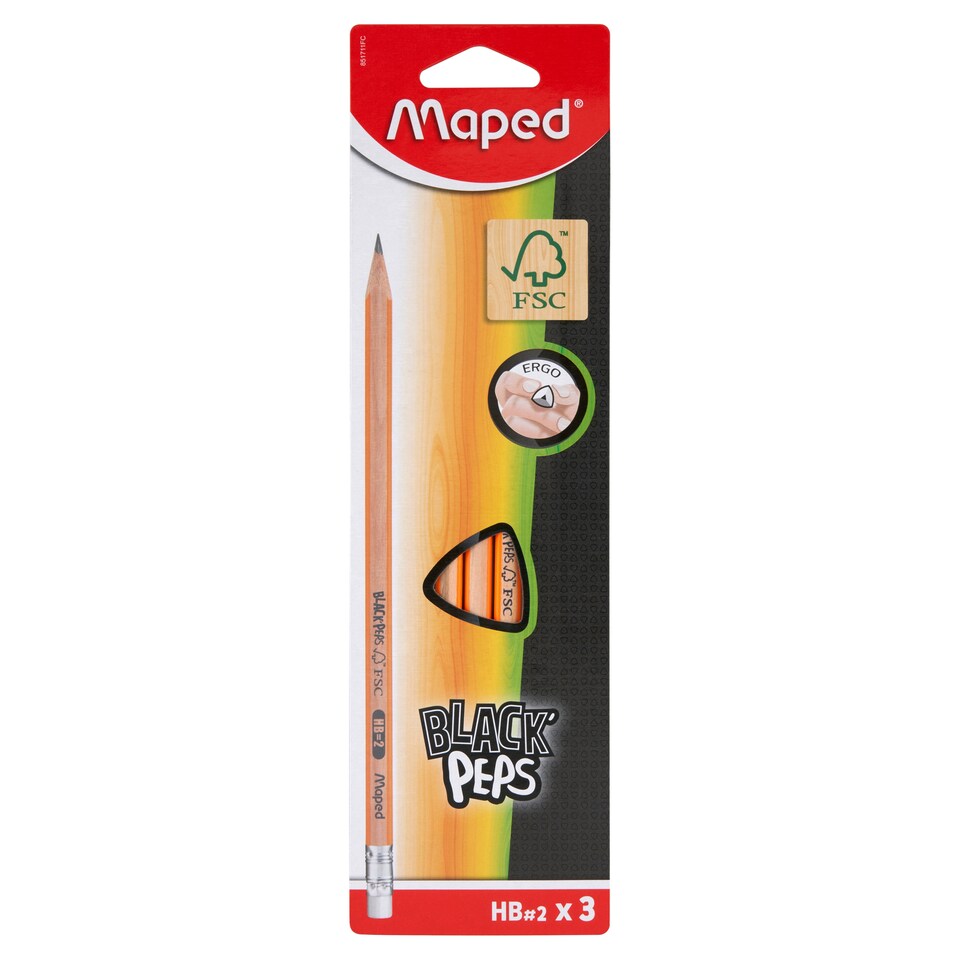 Maped Black´Peps grafitové tužky s gumou 3 ks