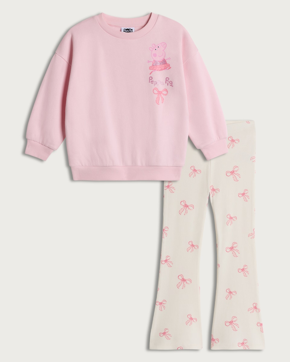 image 1 of Peppa Pig 2-Piece Cotton Rich Sweatshirt and Flared Leggings in Multi Pink