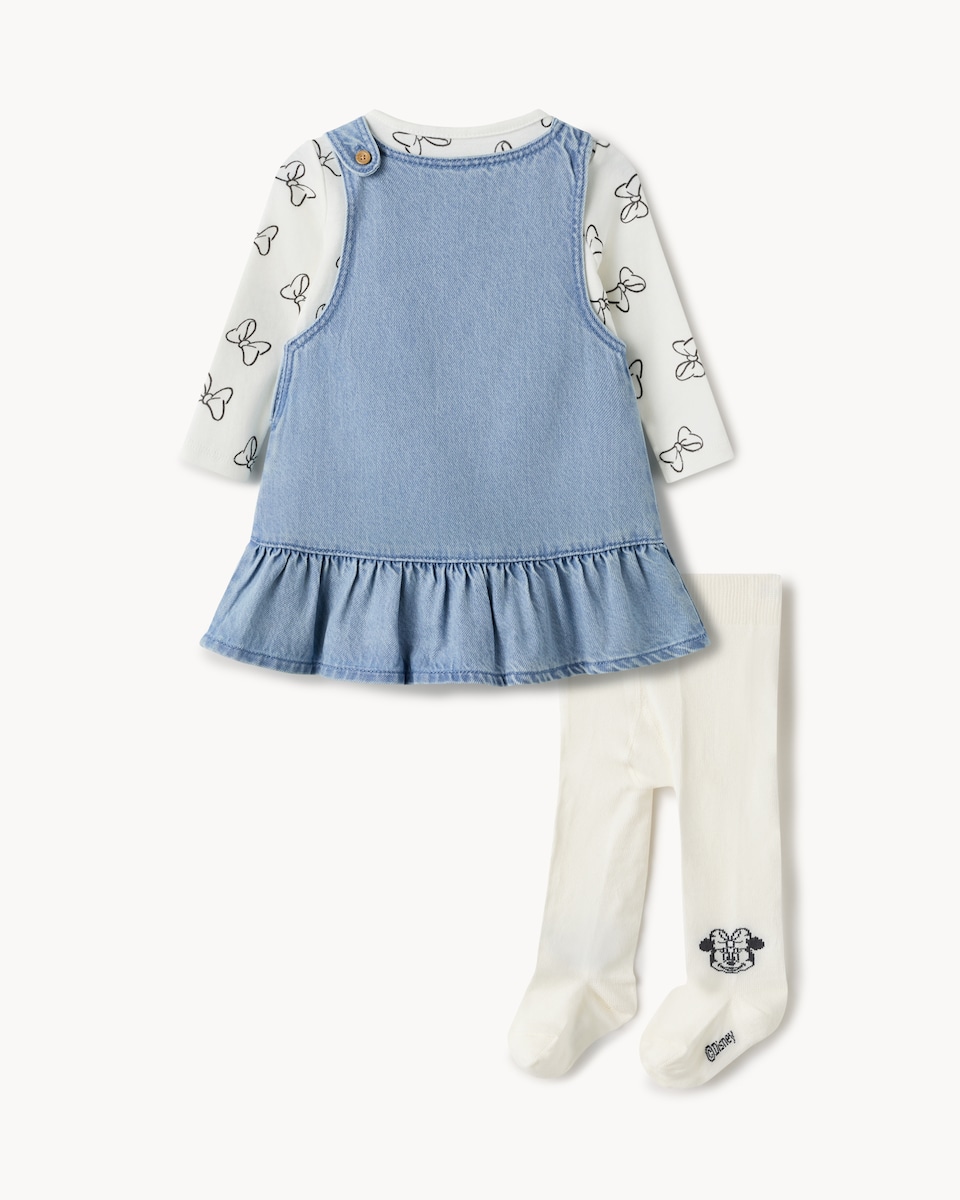 image 1 of Disney Minnie Mouse 3-Piece Cotton Rich Pinafore Set in Blue