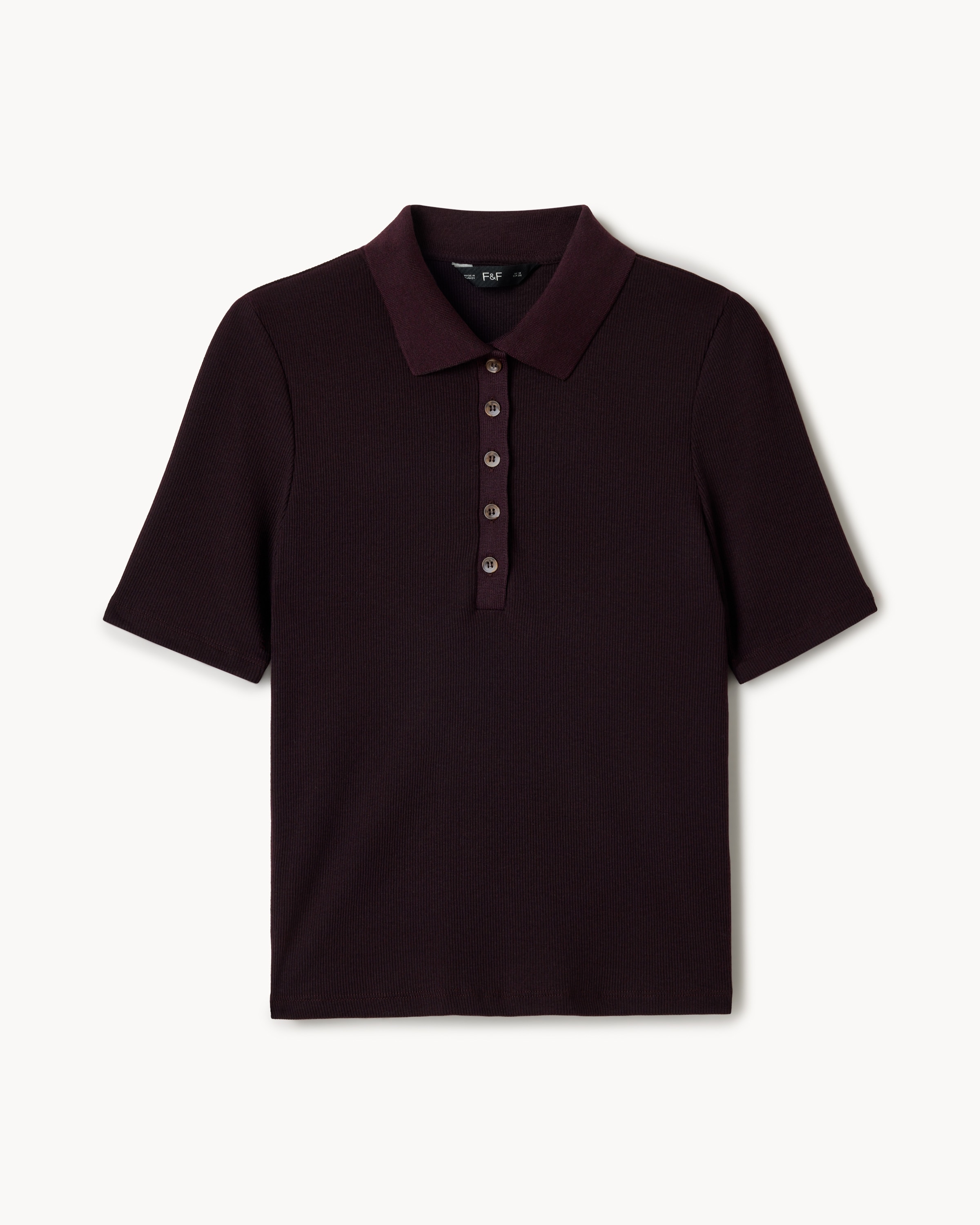 F&F Ribbed Short Sleeved Polo Top in Brown