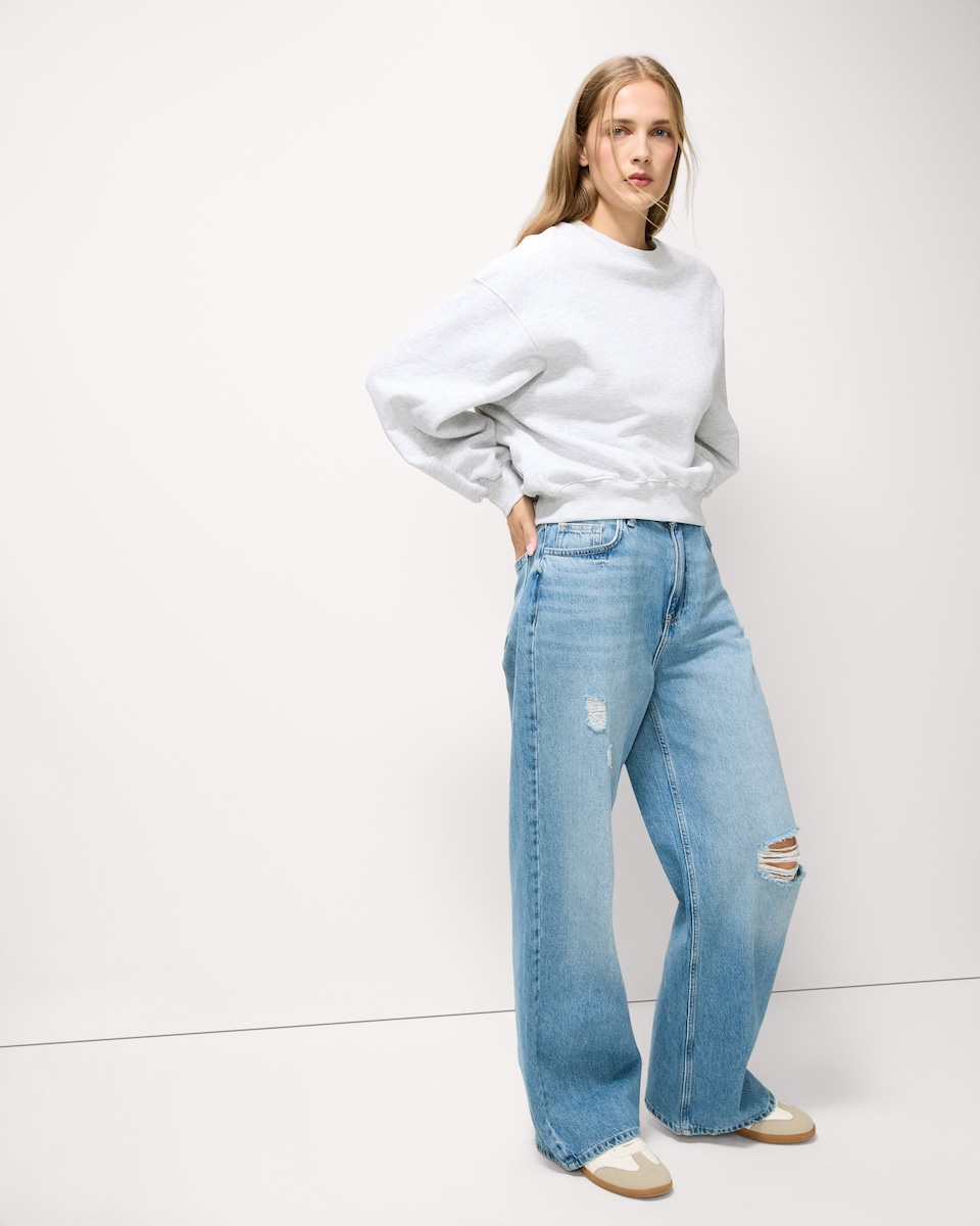 image 1 of F&F Cotton Rich Balloon Sleeved Sweatshirt in Grey Marl