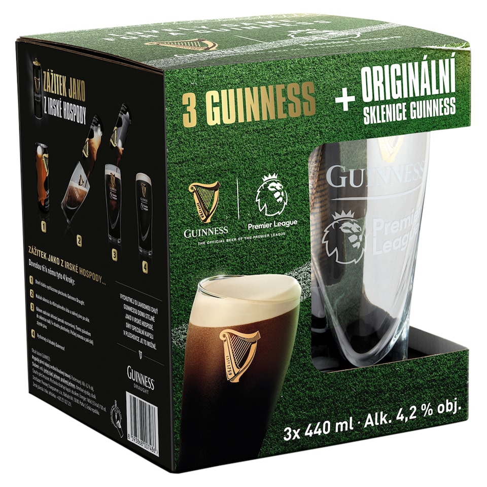 Guinness Draught Stout Beer 3 x 440ml + Glass