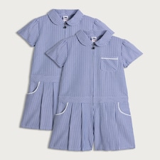 F&F School Girls 2-Pack Gingham Short Sleeved Playsuits in Navy