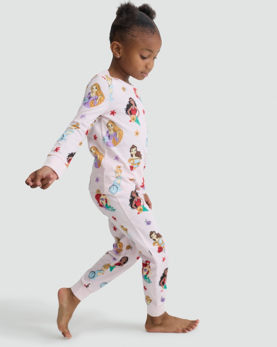 image 1 of Disney Princess Print Pure Cotton Top and Cuffed Joggers Pyjamas in Multi