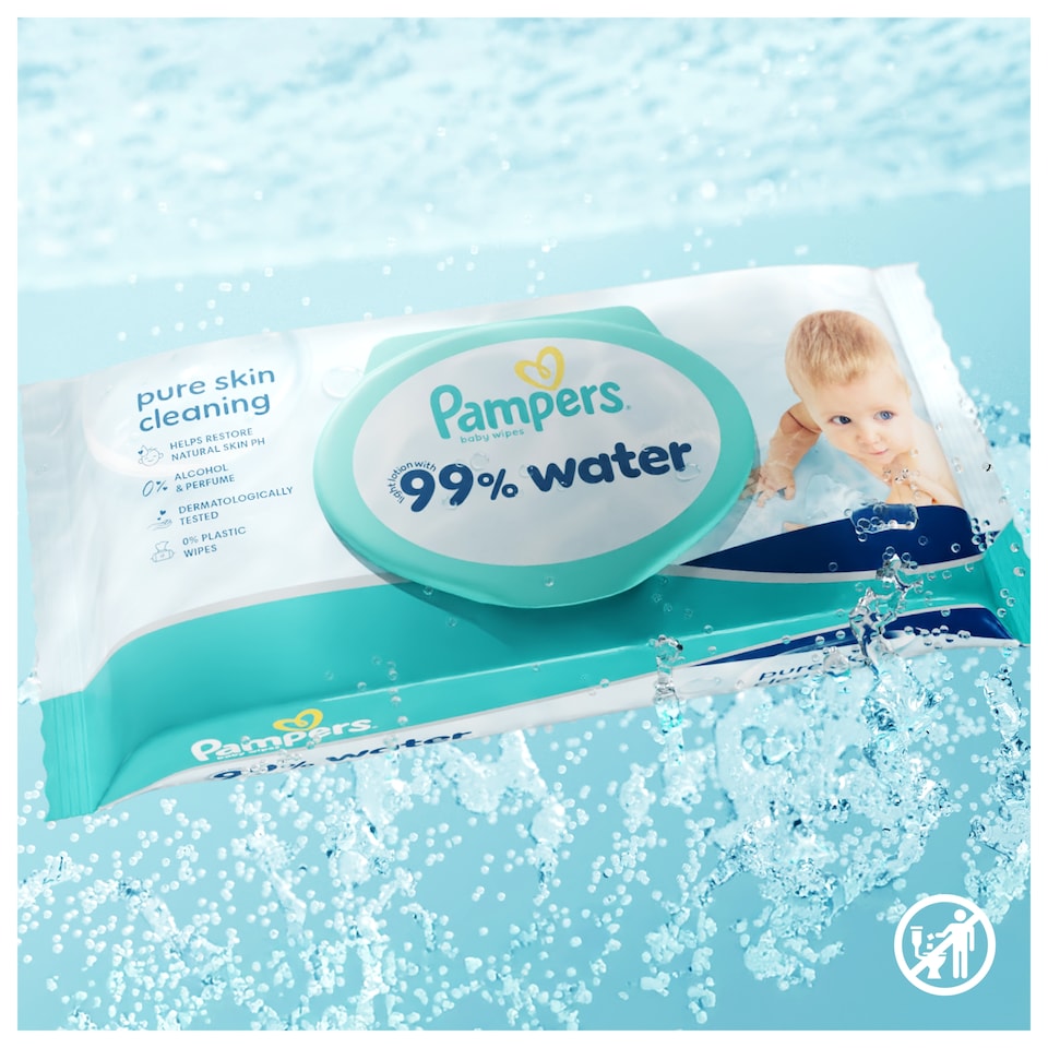 image 1 of Pampers 99% Water Baby Wipes 9x 60 Wipes