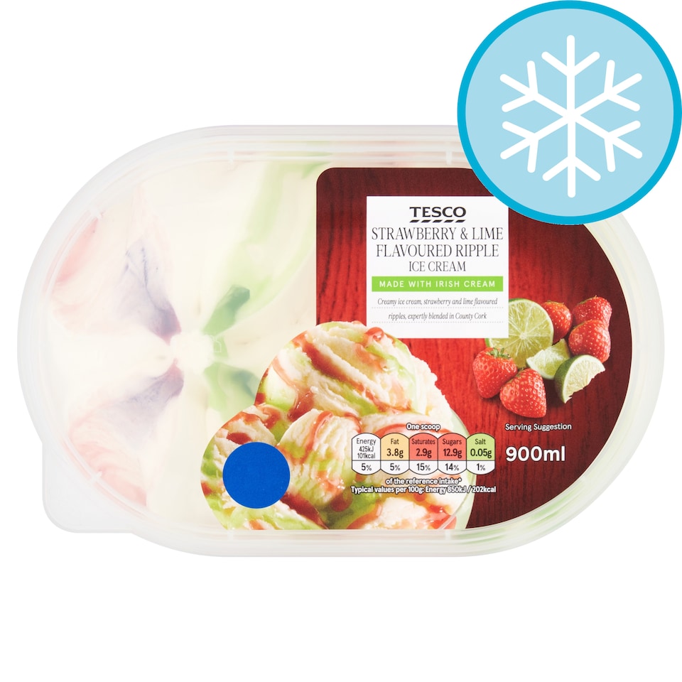 Tesco Strawberry & Lime Ripple Ice Cream 900Ml